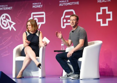 Mark Zuckerberg speaking during Mobile World Congress in Barcelona