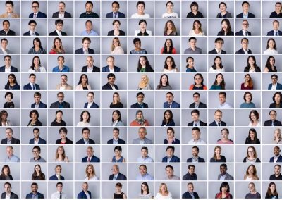 Collage of over 100 professional headshots photographed during the WCLC conference in Barcelona